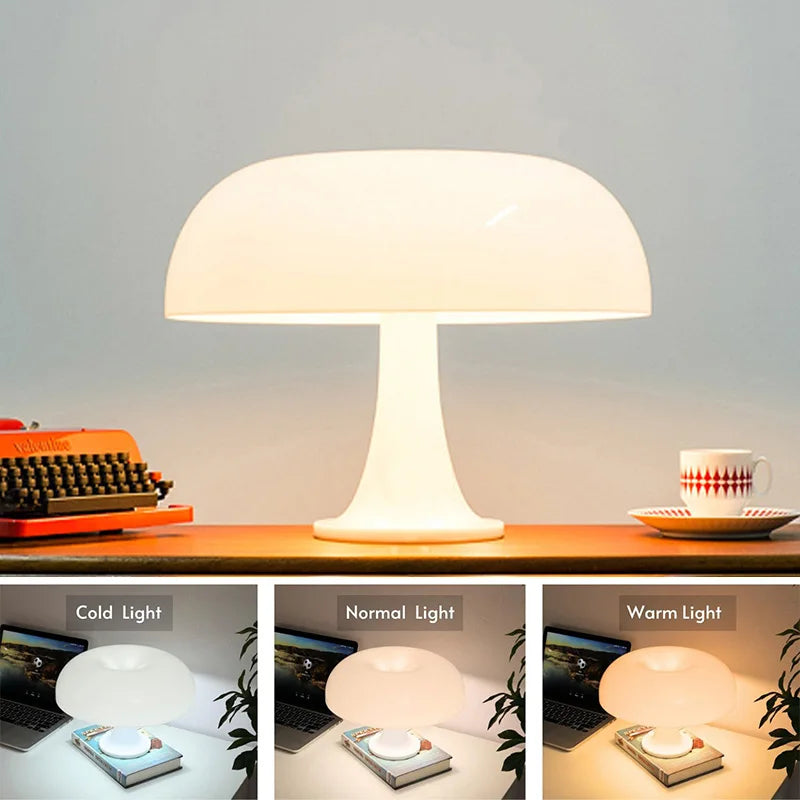 Mushroom Lamp for Room Aesthetic Modern Lighting for Bedroom | Cool Retro Living Room Decor (white)