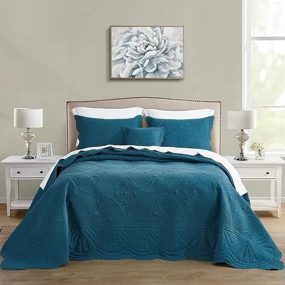 Queen Size Oversized Bedspread - Modern Contemporary Coverlet Set with Real Stitching, Reversible Design, Lightweight Comfort