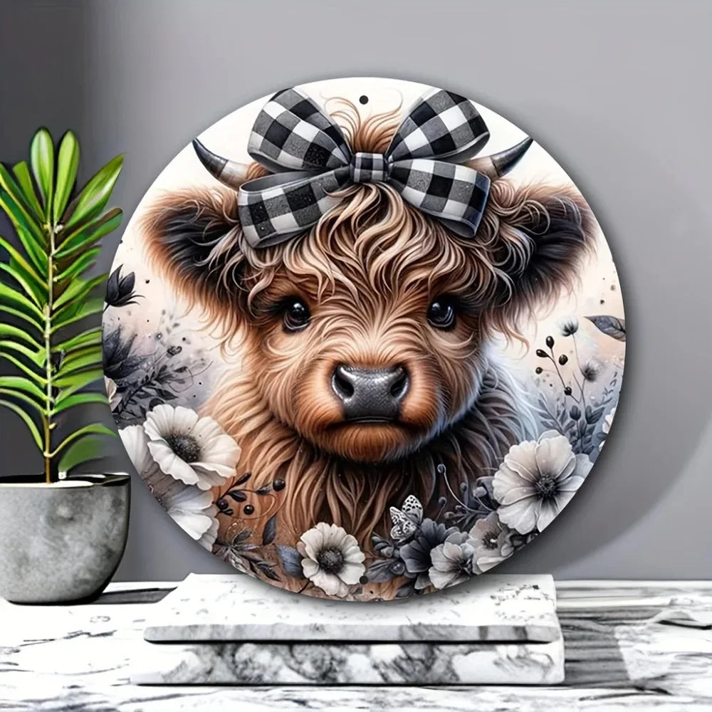 LuxHighlandNoel "Highland Cow Sign" | Premium Aluminum Art | Christmas Gallery Decor