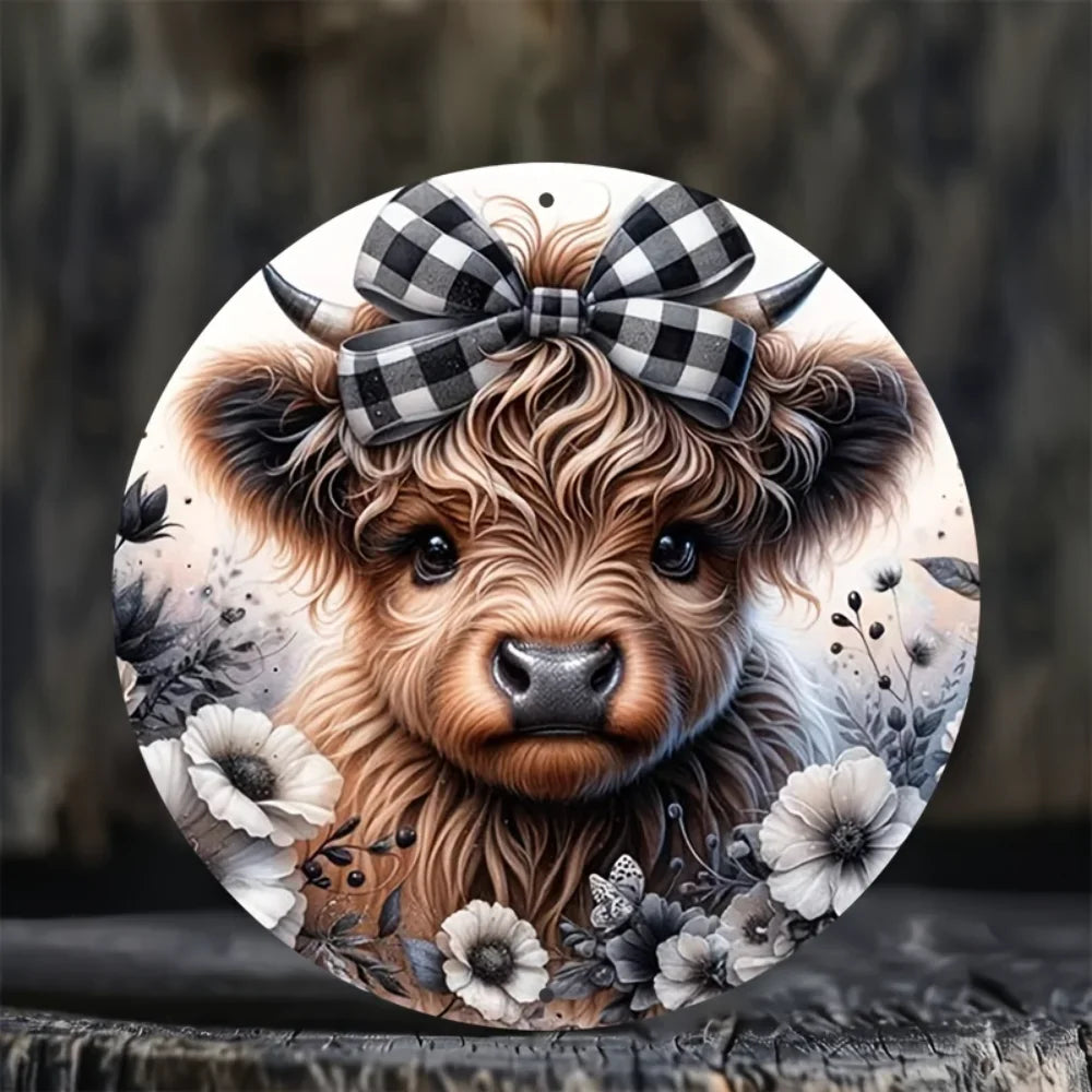 LuxHighlandNoel "Highland Cow Sign" | Premium Aluminum Art | Christmas Gallery Decor