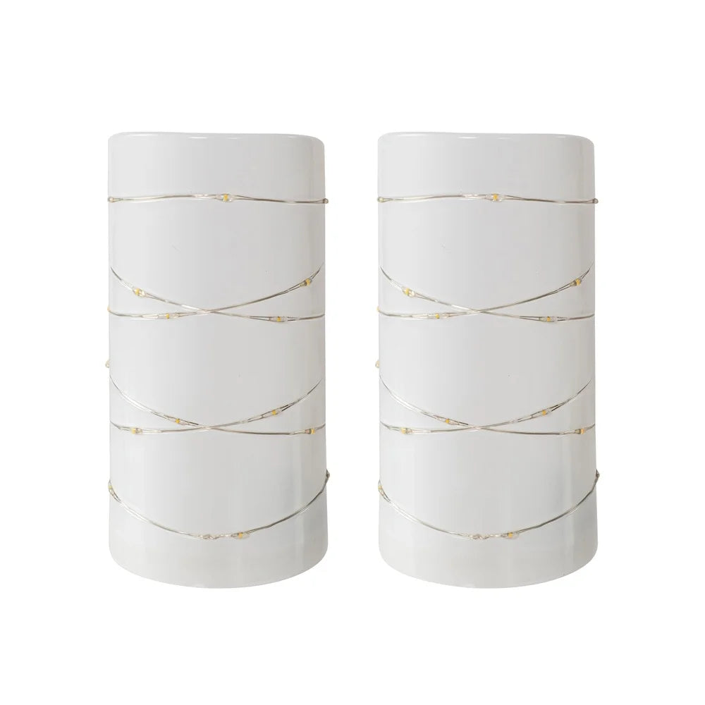 2PK Flameless LED Pillar Candles with Metal Wire String Light 3x6 Inch Safe Indoor Outdoor Decoration Warm Atmosphere