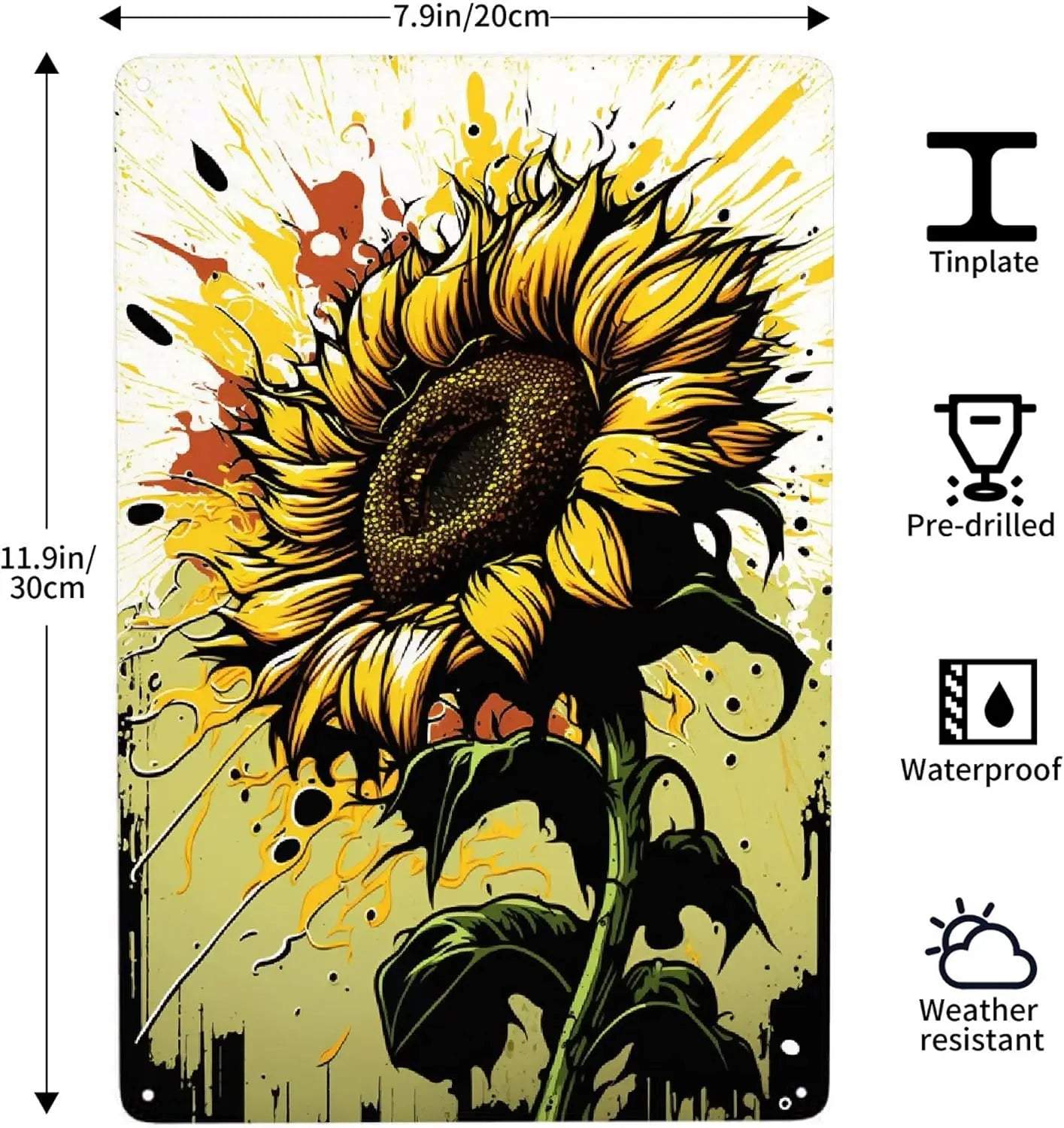 Sunflower Metal Poster Sign Decor Funny Aluminum 12x8 Inch Posters for Gifts for Bar Accessories Bathroom Wall Art