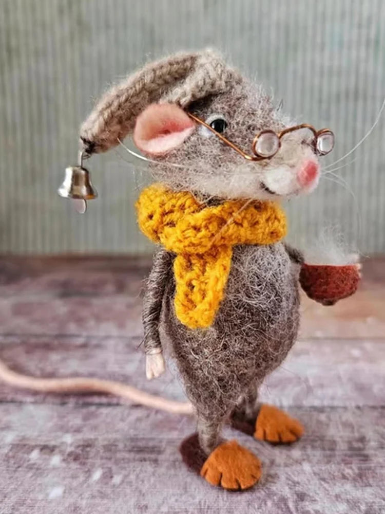 Christmas Needle Felted Mouse DIY Handmade Cute Needle Felted Mouse Needle Felting Mice Wool Felt Mouse Craft Decorations