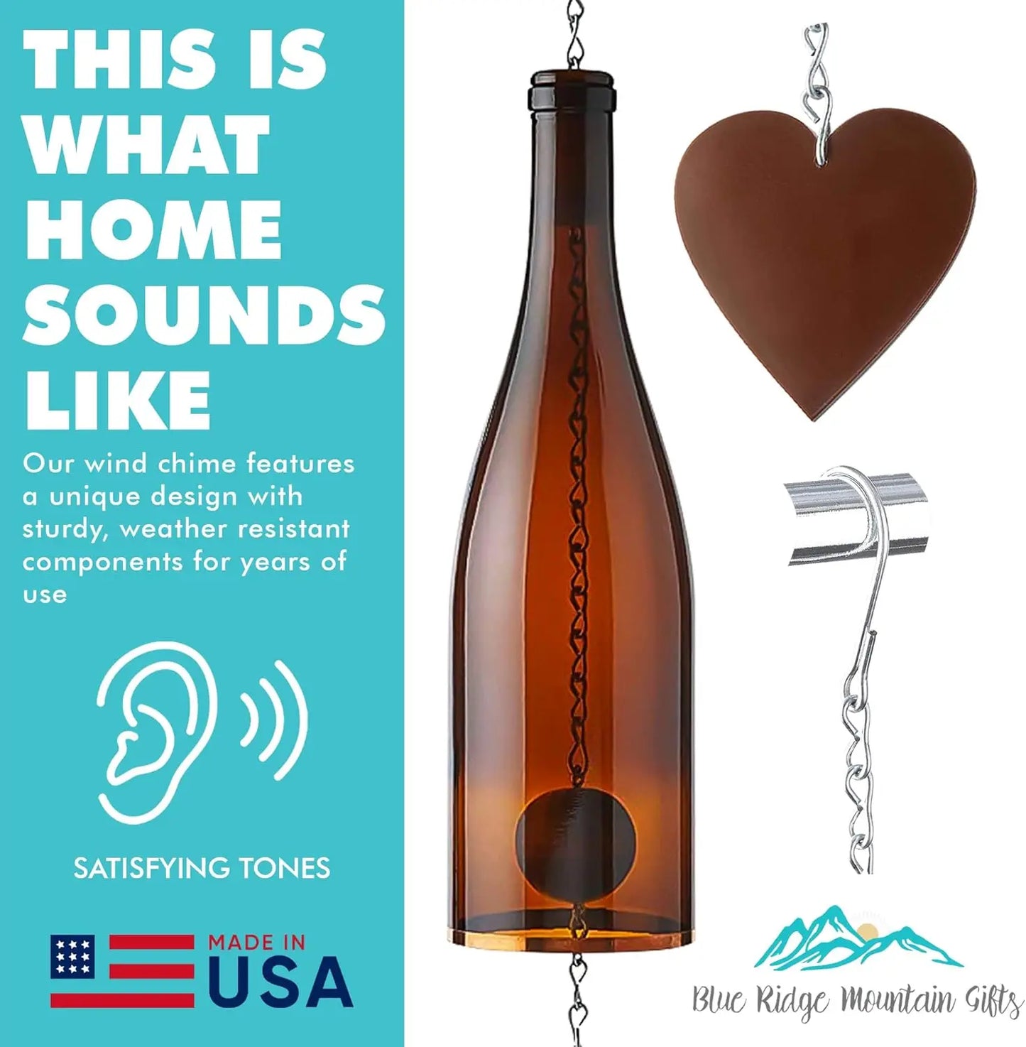 Wine Bottle Wind Chime - Wind Chimes Inside Decor, Handcrafted Wine Glass Bottle Wind Chimes for Women (Set of Five)