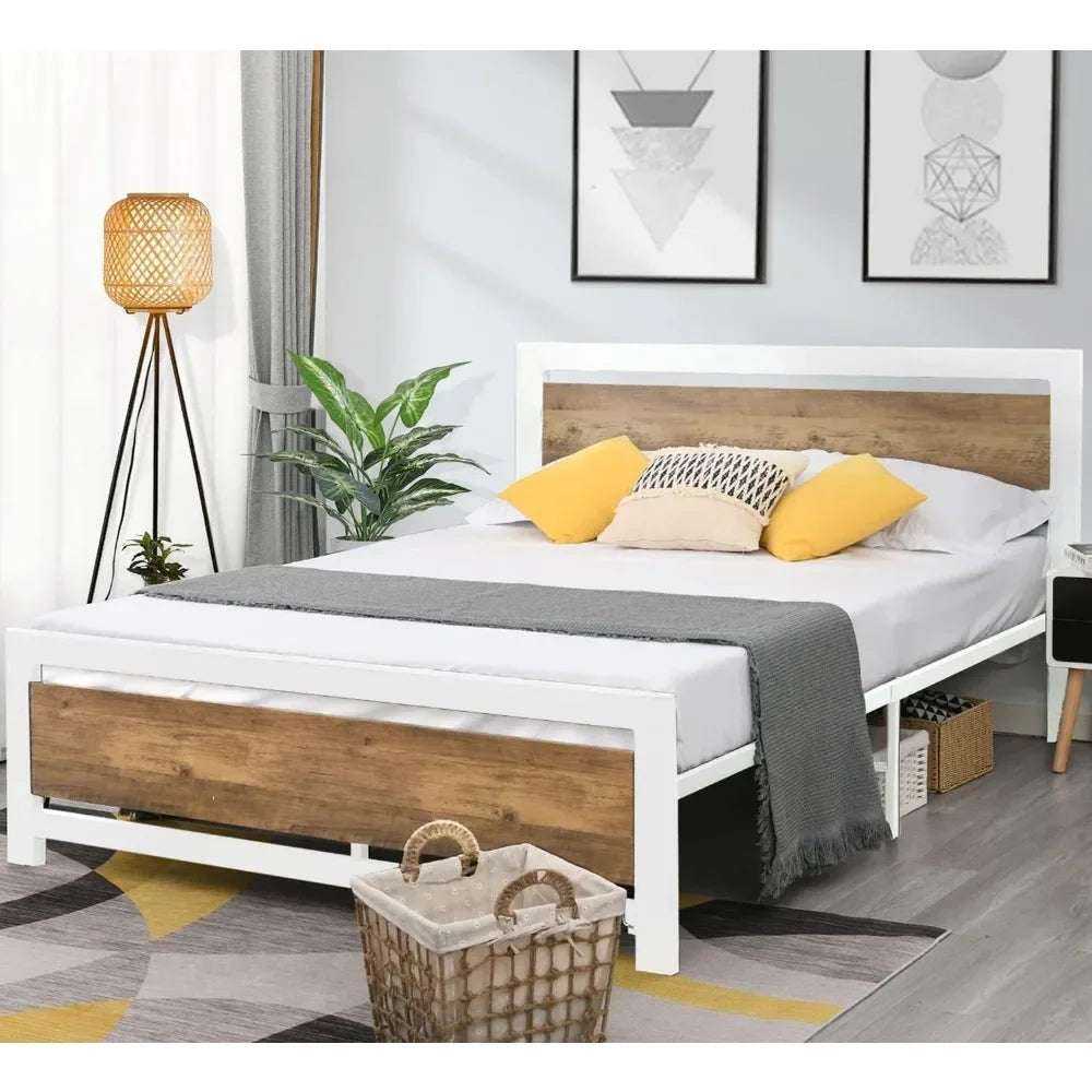 White Bed Bases and Frames Under Bed Storage Mattress Foundation Bedroom Furniture No Box Spring Needed Frame & Headboard Home