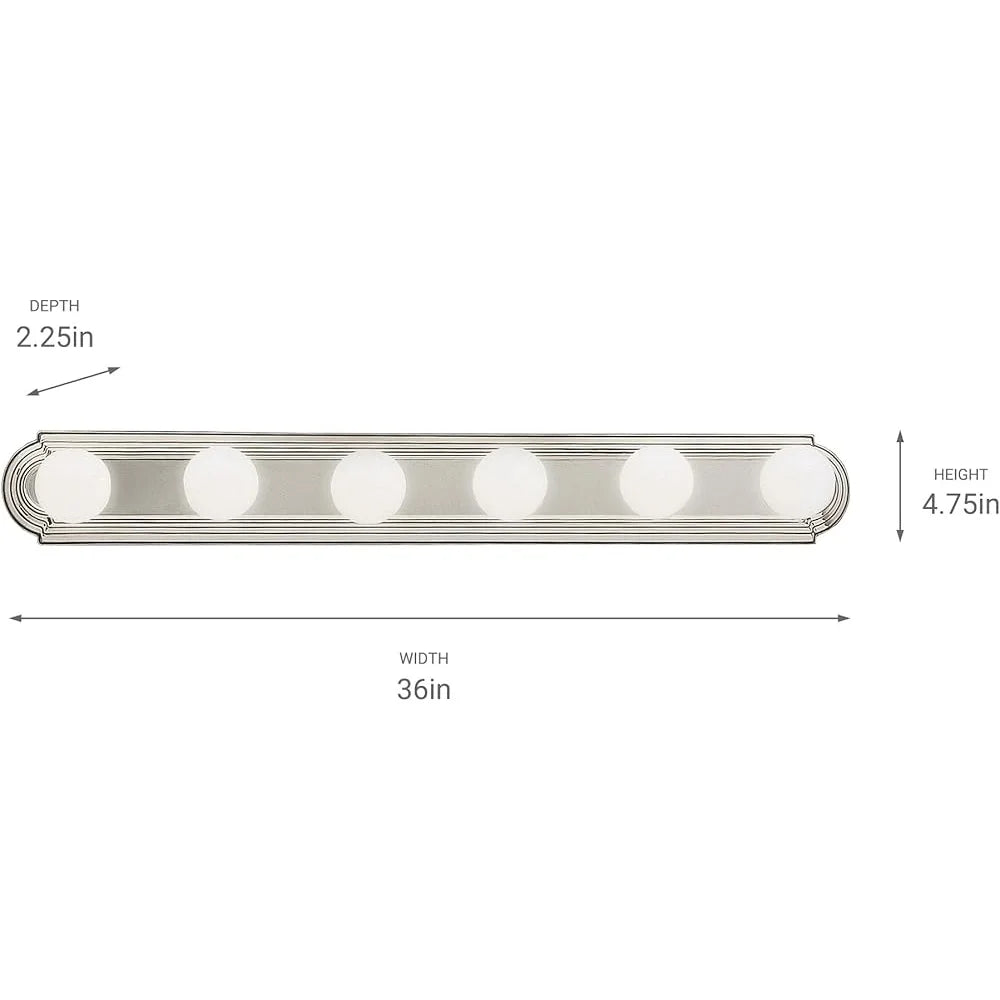 36 Inch Round Bath Bar Vanity Light 6-Light Brushed Nickel Modern Bathroom Lighting Fixture Damp Location Alloy Steel