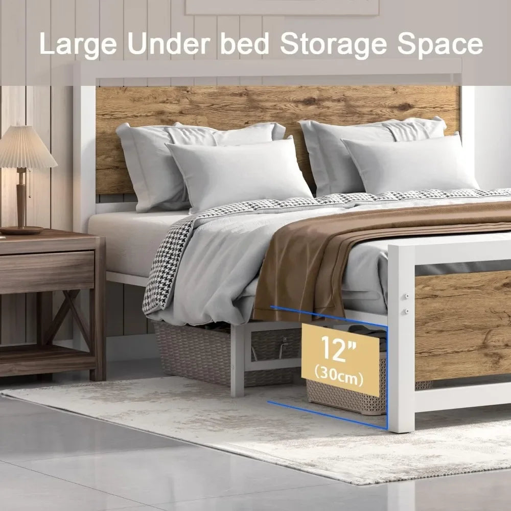 White Bed Bases and Frames Under Bed Storage Mattress Foundation Bedroom Furniture No Box Spring Needed Frame & Headboard Home