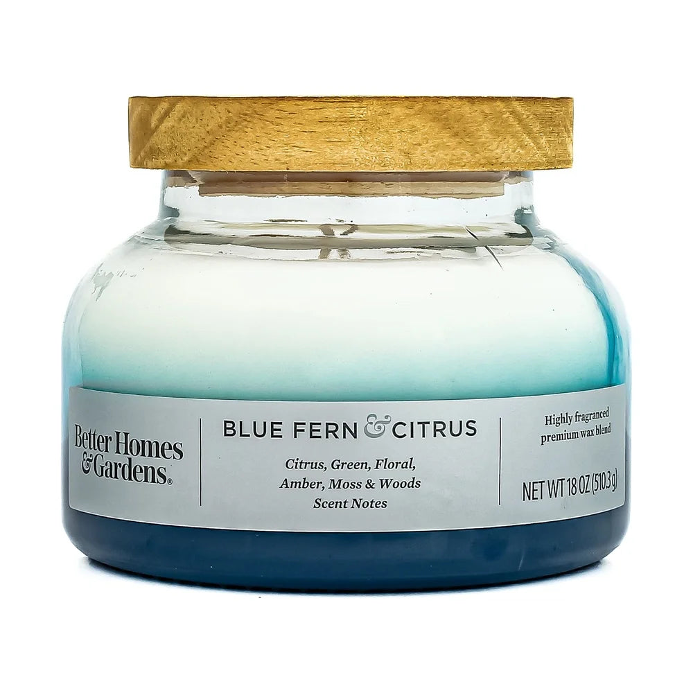 Scented 2-Wick 18oz Ombre Bell Jar Candle Fresh Citrus Floral Amber Moss Premium Soy Wax Container Candle 40h Burn Time