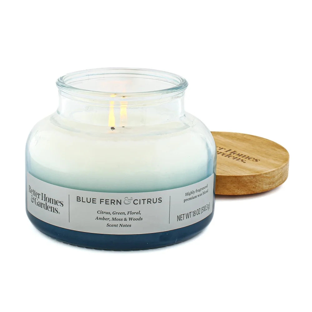 Scented 2-Wick 18oz Ombre Bell Jar Candle Fresh Citrus Floral Amber Moss Premium Soy Wax Container Candle 40h Burn Time