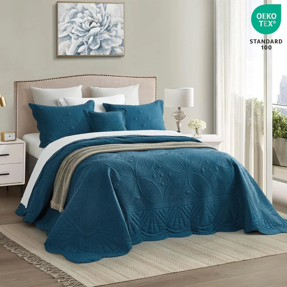 Queen Size Oversized Bedspread - Modern Contemporary Coverlet Set with Real Stitching, Reversible Design, Lightweight Comfort