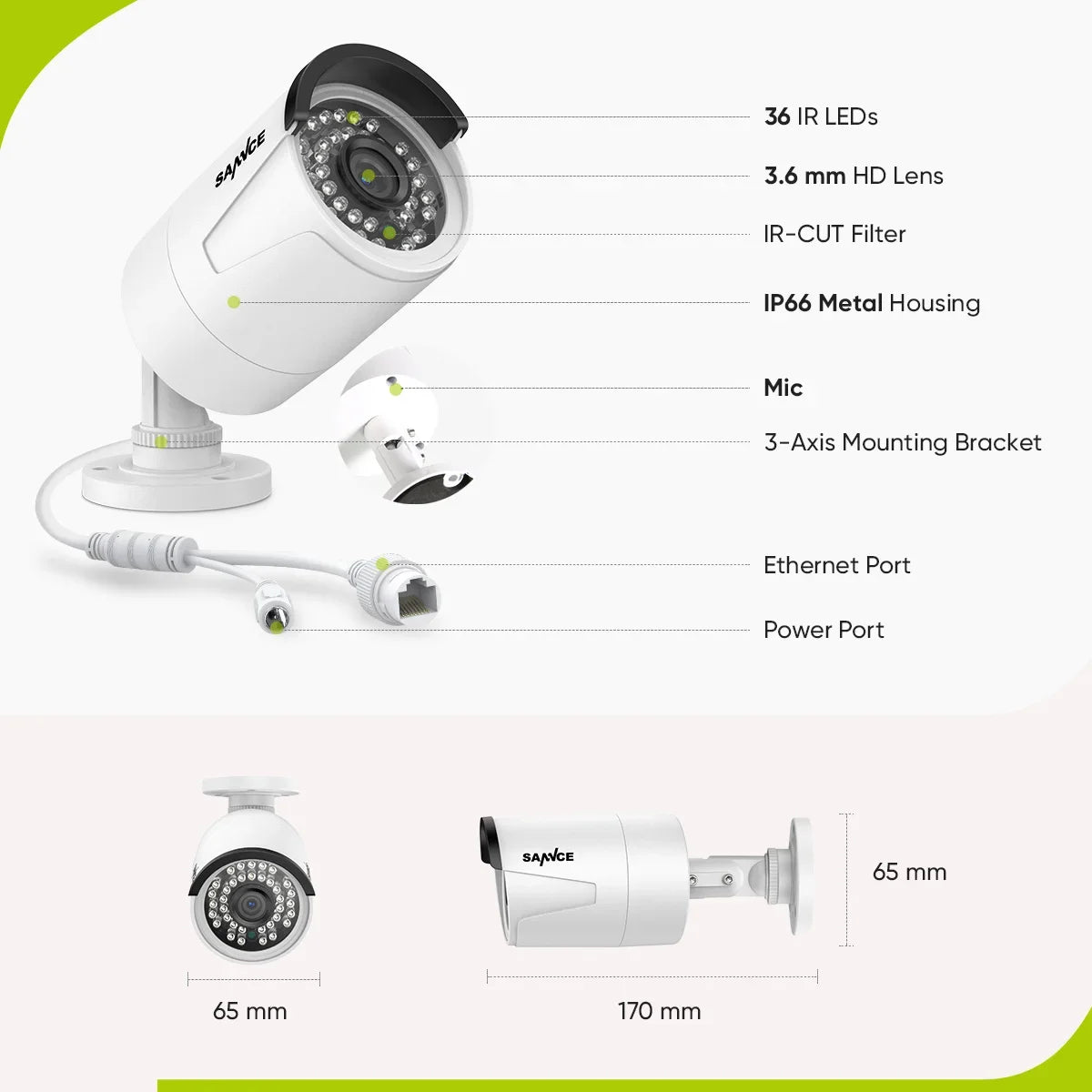 SANNCE 2PCS Ultra HD 3MP POE Camera Outdoor Indoor Weatherproof Security Network Bullet EXIR Night Vision Email Alert Camera Kit
