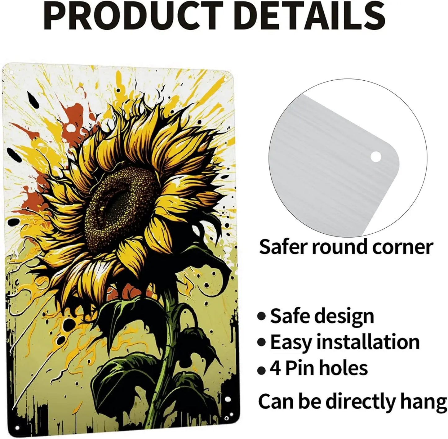 Sunflower Metal Poster Sign Decor Funny Aluminum 12x8 Inch Posters for Gifts for Bar Accessories Bathroom Wall Art