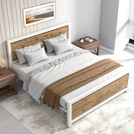 White Bed Bases and Frames Under Bed Storage Mattress Foundation Bedroom Furniture No Box Spring Needed Frame & Headboard Home