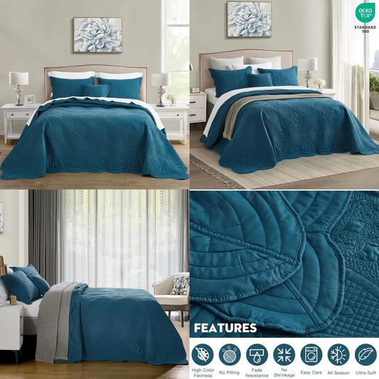 Queen Size Oversized Bedspread - Modern Contemporary Coverlet Set with Real Stitching, Reversible Design, Lightweight Comfort
