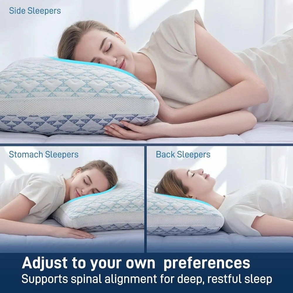 Shredded Memory Foam Cooling Soft Bamboo Viscose Pillows Queen Size Set of 2, Adjustable Hypoallergenic Hotel Quality Bed Pillow