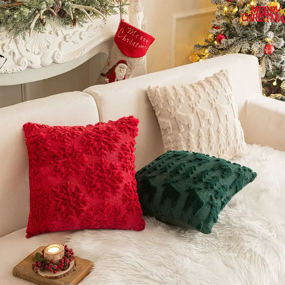Christmas Pillow Covers 45x45cm Throw Pillow Covers Soft Plush Pillowcase for Couch Sofa Holiday Festivals Winter Home Decor