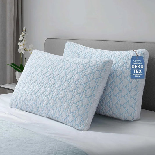 Shredded Memory Foam Cooling Soft Bamboo Viscose Pillows Queen Size Set of 2, Adjustable Hypoallergenic Hotel Quality Bed Pillow