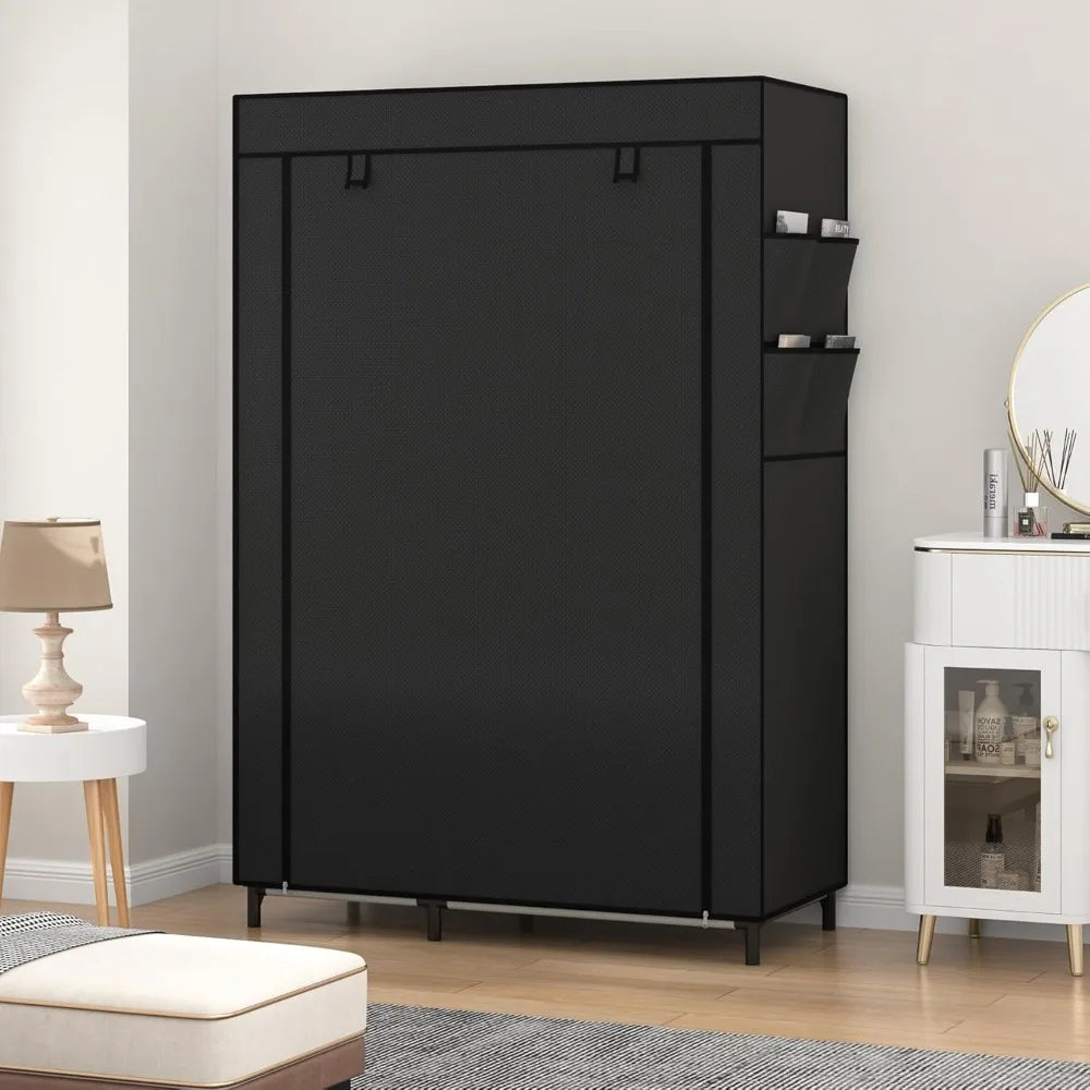 Calmootey Portable Closet Organizers, Clothing Storage, Wardrobe with 6 Shelves and Hanging Rod, Non-Woven Fabric Cover with 4 S