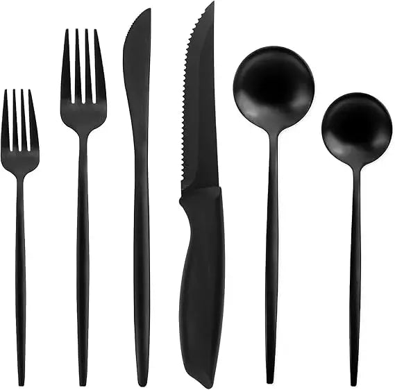 Matte Black 48-Piece Silverware Set with Steak Knives for 8, Stainless Steel Cutlery for Home Kitchen