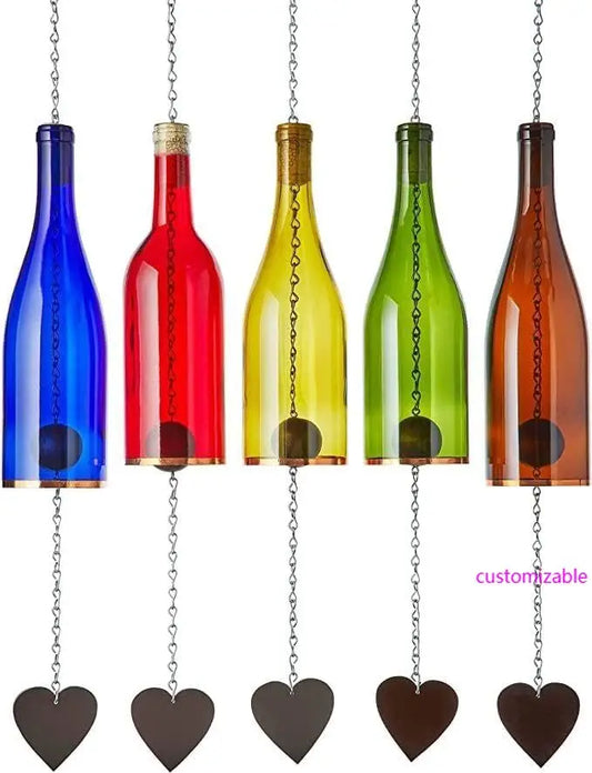 Wine Bottle Wind Chime - Wind Chimes  Inside Decor, Handcrafted Wine Glass Bottle Wind Chimes for Women (Set of Five)