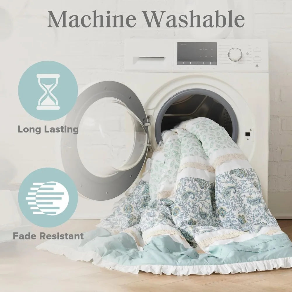 Cotton Shabby Chic Comforter Set - Modern Cottage Style All Season Bedding with Matching Sham