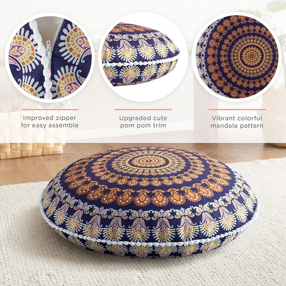 Large Meditation Floor Pillows Set of 2 Memory Foam Cushions Round Bohemian Mandala Inserts Comfortable Outdoor Yoga Seating