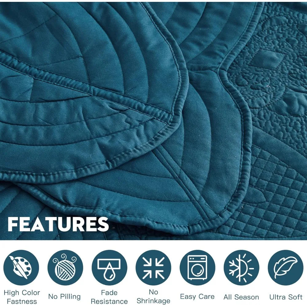 Queen Size Oversized Bedspread - Modern Contemporary Coverlet Set with Real Stitching, Reversible Design, Lightweight Comfort