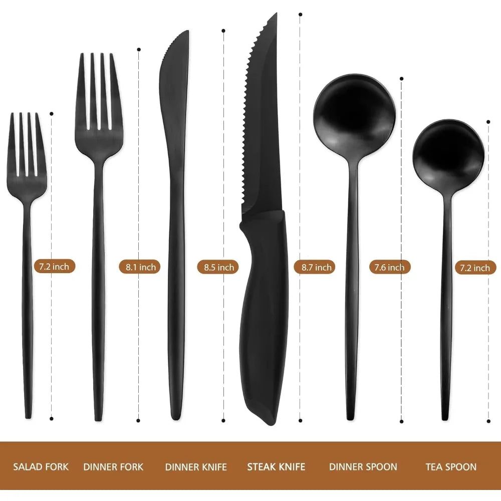 Matte Black 48-Piece Silverware Set with Steak Knives for 8, Stainless Steel Cutlery for Home Kitchen