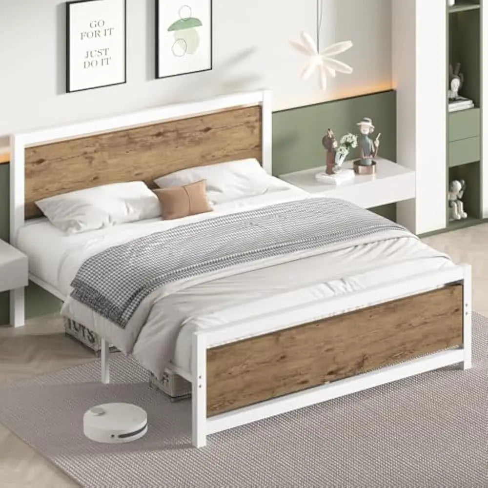 White Bed Bases and Frames Under Bed Storage Mattress Foundation Bedroom Furniture No Box Spring Needed Frame & Headboard Home