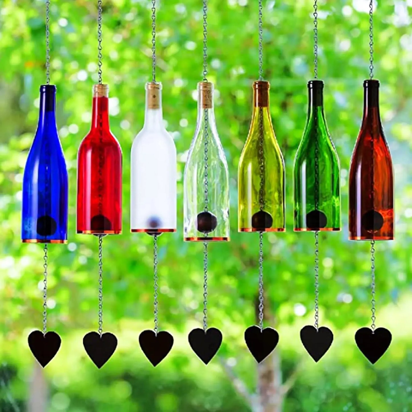 Wine Bottle Wind Chime - Wind Chimes  Inside Decor, Handcrafted Wine Glass Bottle Wind Chimes for Women (Set of Five)