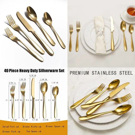 8-Person Stainless Steel Flatware Set, 40-Piece Elegant Tableware Cutlery with Mirror Finish