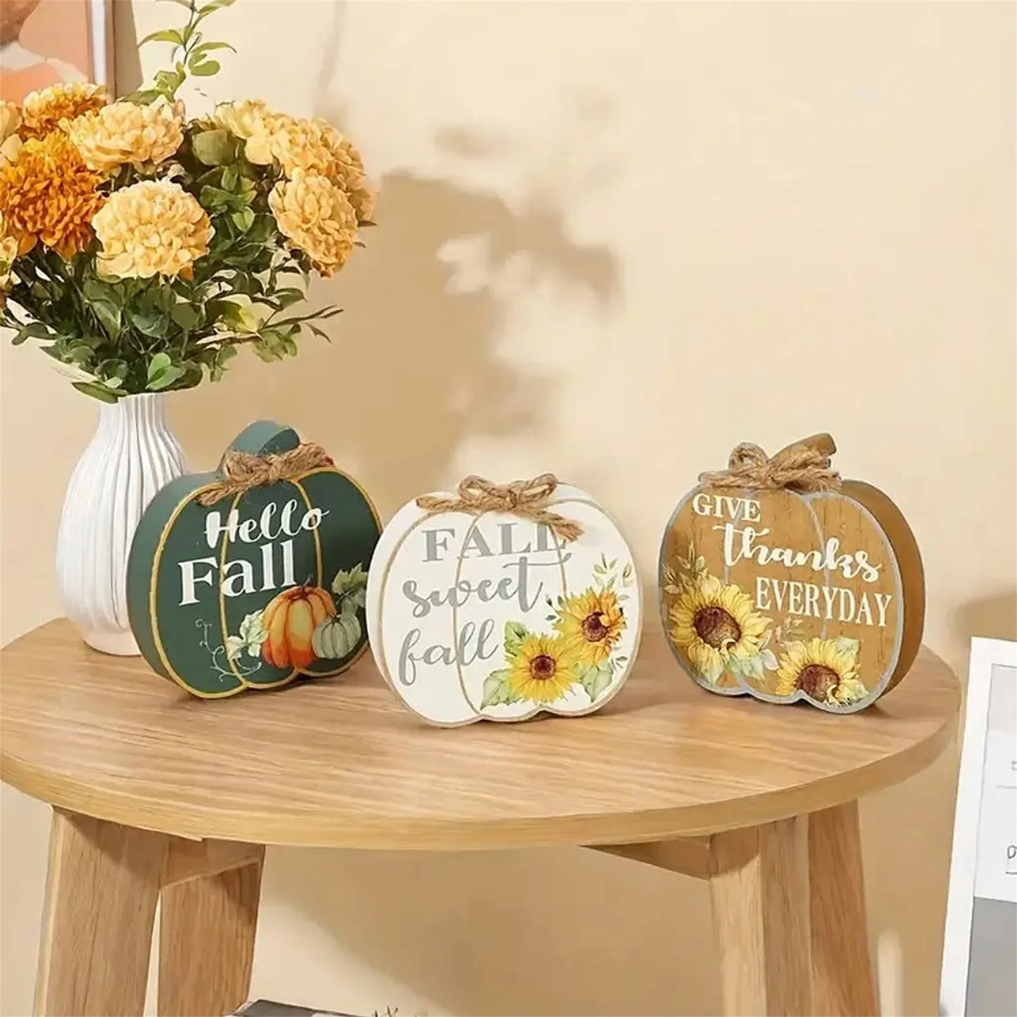 Set of 4 Harvest Season Wooden Signs Autumn Leaves Acorn Table Centerpiece Thanksgiving Home Decorations