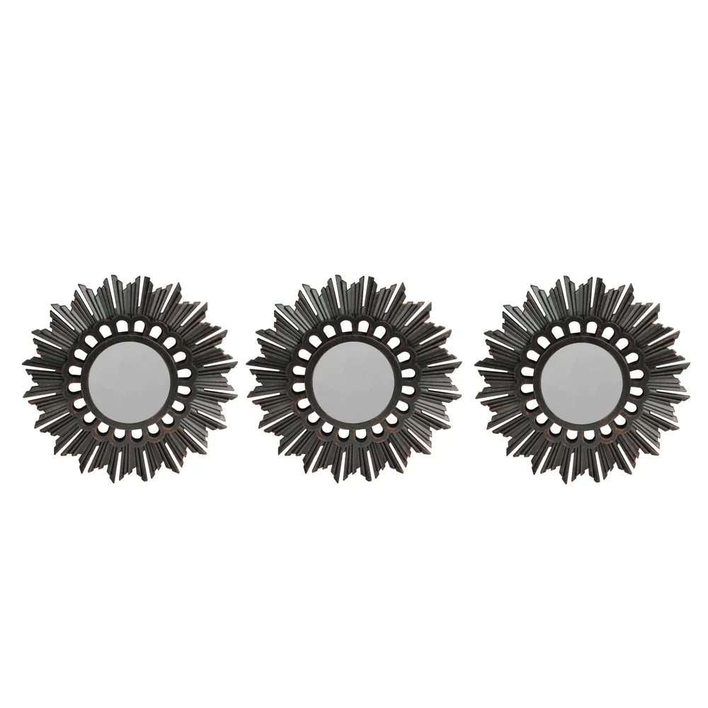 Set of 3 Floral Sunburst Round Wall Mirrors Brushed Bronze Finish Decorative Mini Mirrors with Hanging Hardware Indoor Use