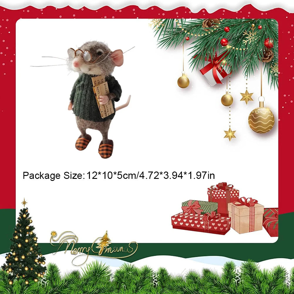 Christmas Needle Felted Mouse DIY Handmade Cute Needle Felted Mouse Needle Felting Mice Wool Felt Mouse Craft Decorations