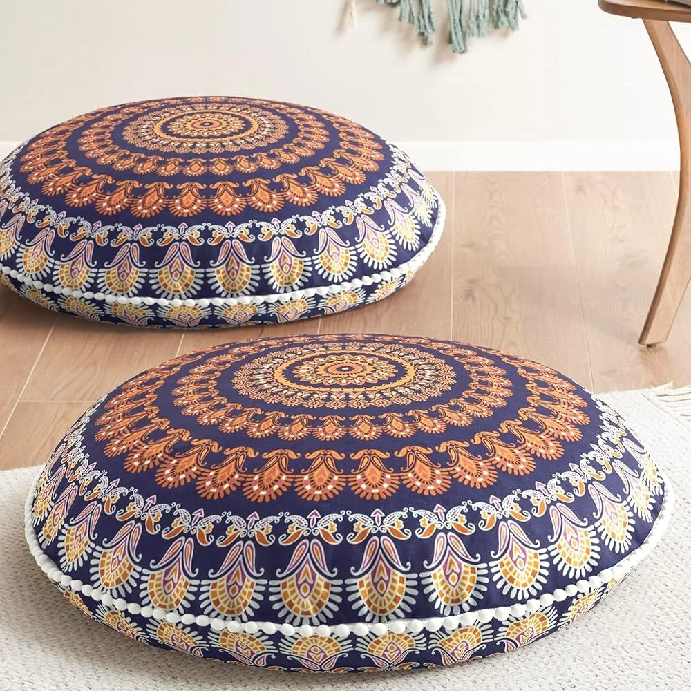 Large Meditation Floor Pillows Set of 2 Memory Foam Cushions Round Bohemian Mandala Inserts Comfortable Outdoor Yoga Seating