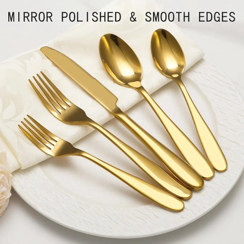 8-Person Stainless Steel Flatware Set, 40-Piece Elegant Tableware Cutlery with Mirror Finish