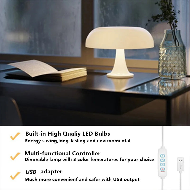 Mushroom Lamp for Room Aesthetic Modern Lighting for Bedroom | Cool Retro Living Room Decor (white)