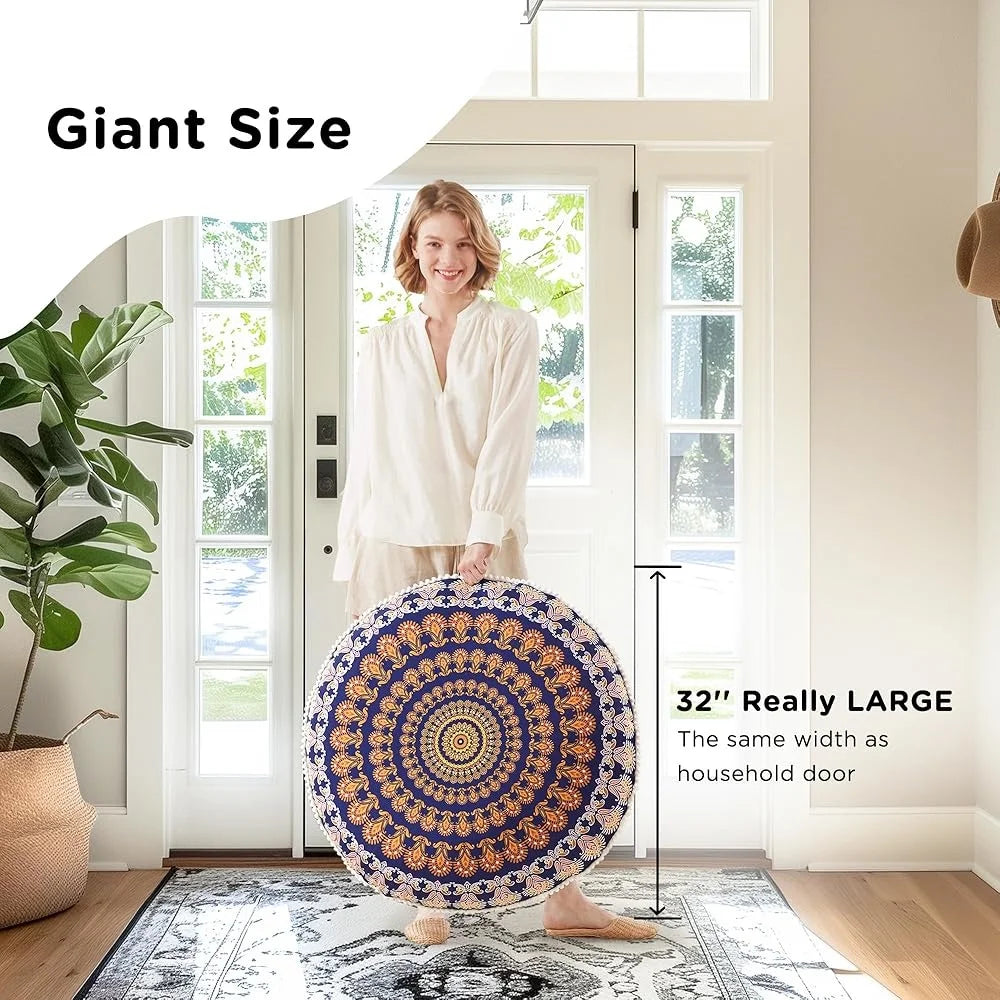 Large Meditation Floor Pillows Set of 2 Memory Foam Cushions Round Bohemian Mandala Inserts Comfortable Outdoor Yoga Seating