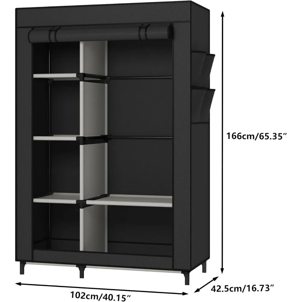Calmootey Portable Closet Organizers, Clothing Storage, Wardrobe with 6 Shelves and Hanging Rod, Non-Woven Fabric Cover with 4 S