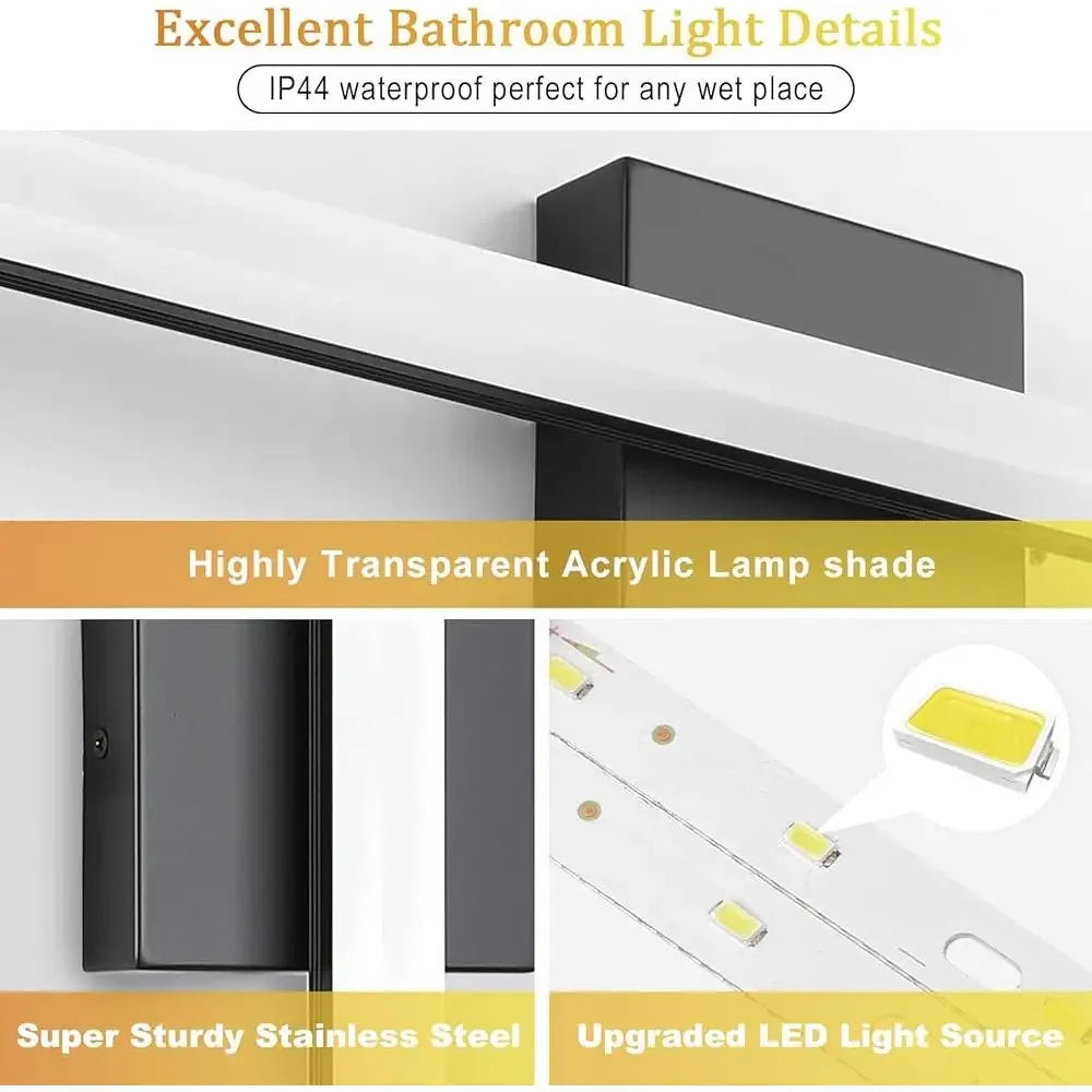 LED Bathroom Vanity Light Fixture Modern Anti-Fog Wall Sconce Cool White 6000K Energy Efficient Waterproof Design IP44
