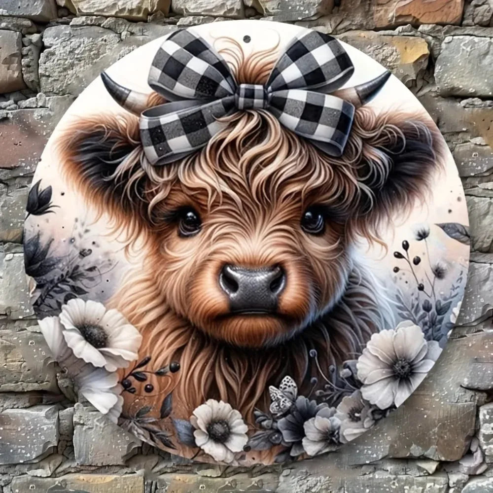 LuxHighlandNoel "Highland Cow Sign" | Premium Aluminum Art | Christmas Gallery Decor