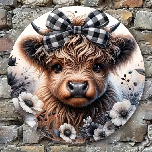 LuxHighlandNoel "Highland Cow Sign" | Premium Aluminum Art | Christmas Gallery Decor