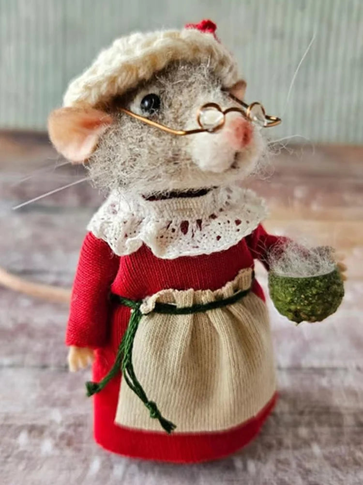 Christmas Needle Felted Mouse DIY Handmade Cute Needle Felted Mouse Needle Felting Mice Wool Felt Mouse Craft Decorations