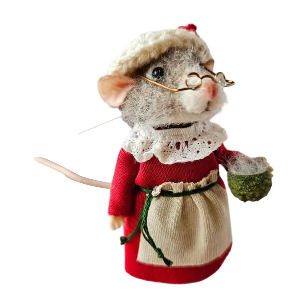 Christmas Needle Felted Mouse DIY Handmade Cute Needle Felted Mouse Needle Felting Mice Wool Felt Mouse Craft Decorations