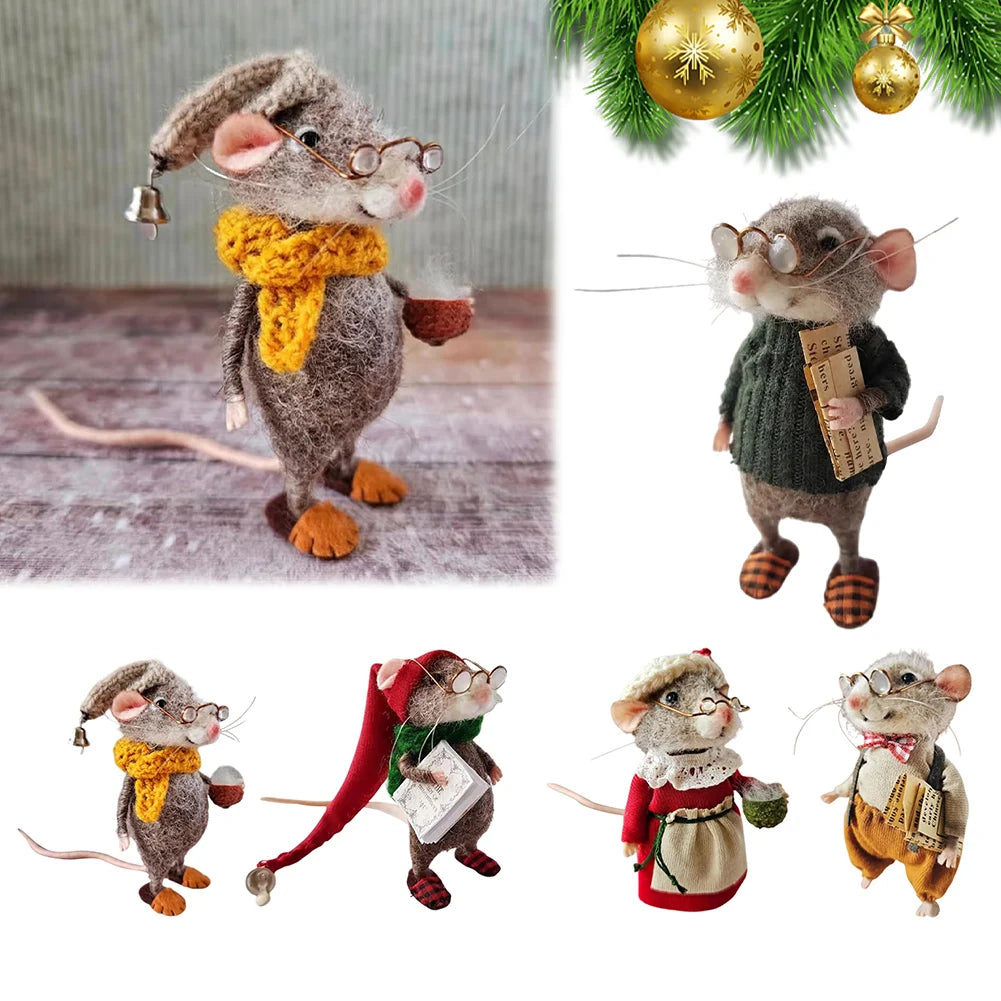 Christmas Needle Felted Mouse DIY Handmade Cute Needle Felted Mouse Needle Felting Mice Wool Felt Mouse Craft Decorations