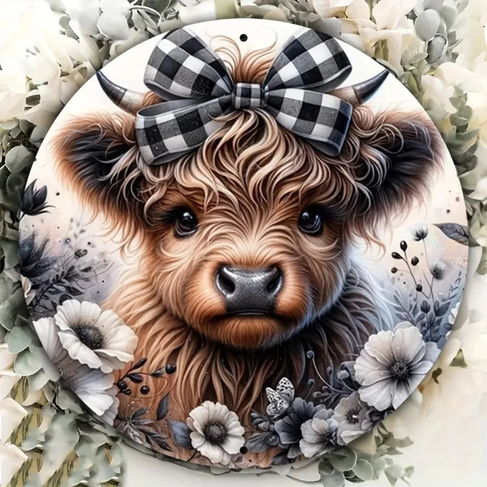 LuxHighlandNoel "Highland Cow Sign" | Premium Aluminum Art | Christmas Gallery Decor
